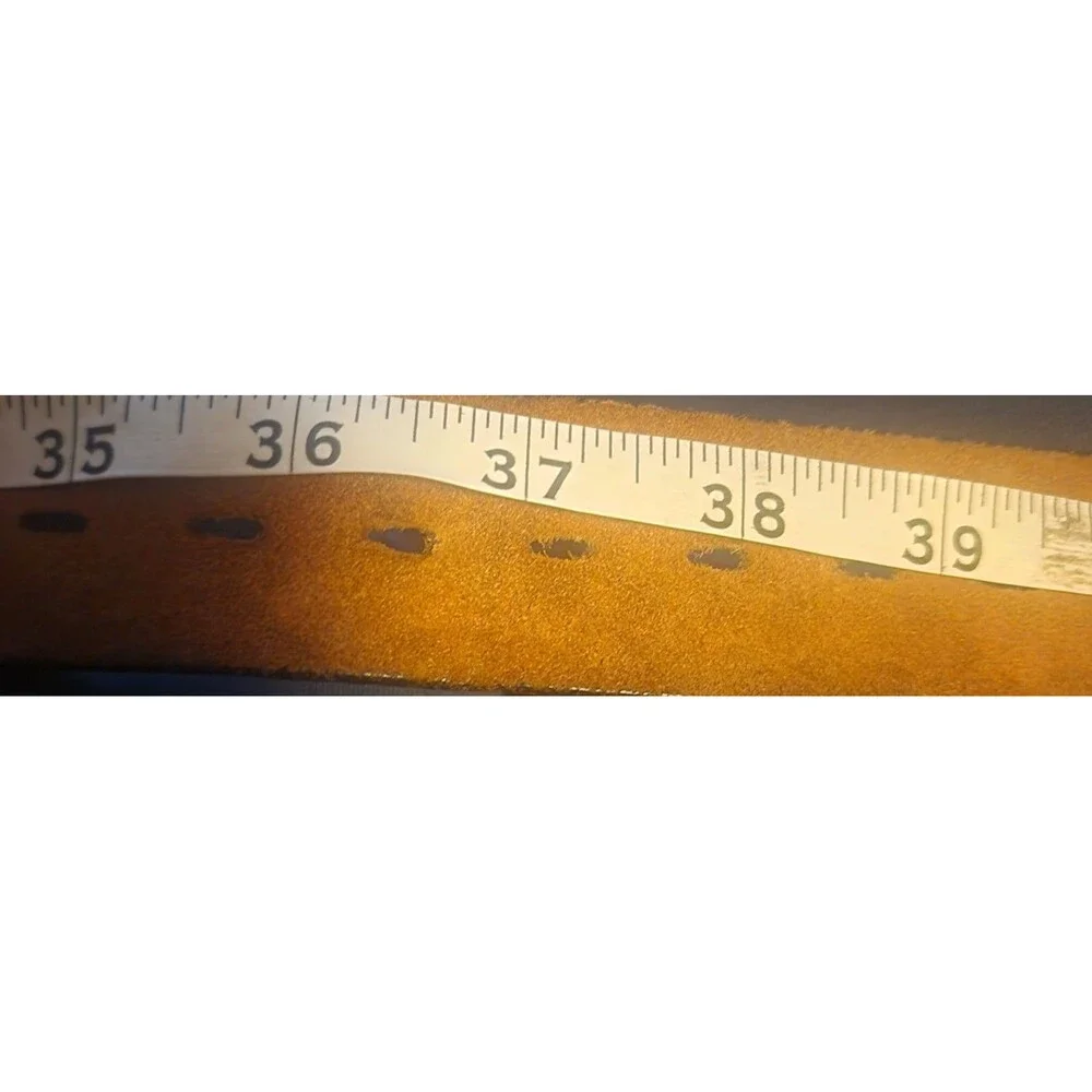 Brown Leather Belt Basket Weave Pattern Silver Buckle Good Usable Men 37